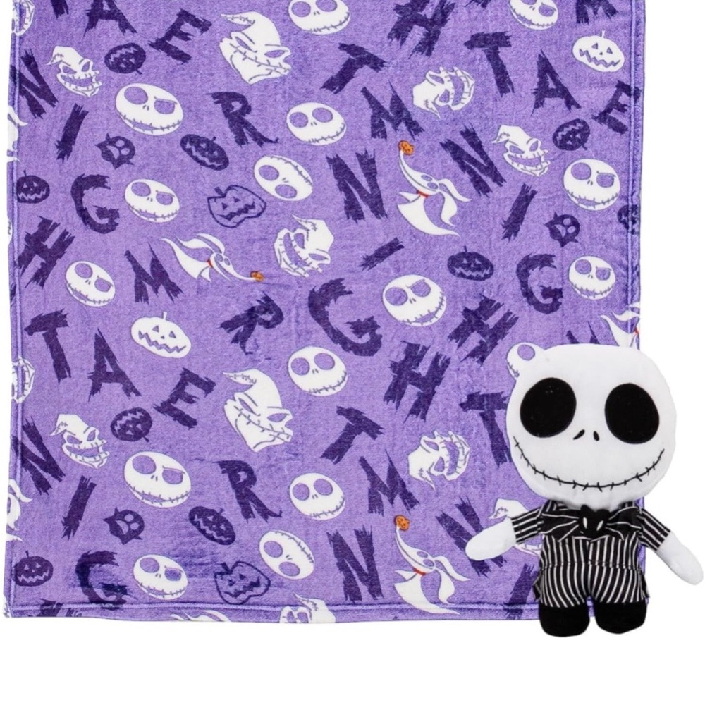 Purple Nightmare Before Christmas Blanket with Plush Toy